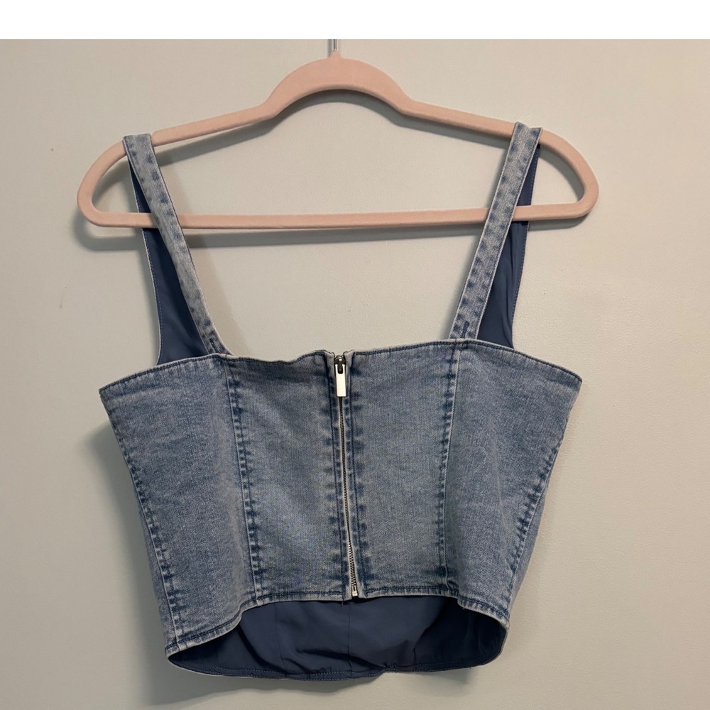 Belle Vere Womens Denim Corset Top Light Wash Blue Square Neck Zip Back Size M - Picture 2 of 9